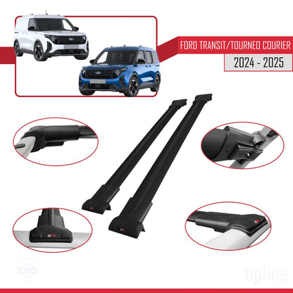 FLY Model Dakdrager bagagedrager compatibel met Ford Transit/Tourneo Courier 2024-2025 Spoorstaven Zwart Aluminium 4 Staven