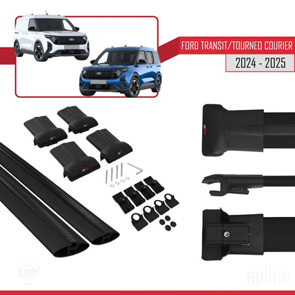 FLY Model Dakdrager bagagedrager compatibel met Ford Transit/Tourneo Courier 2024-2025 Spoorstaven Zwart Aluminium 4 Staven