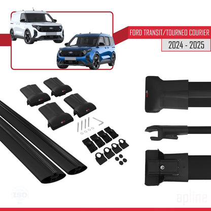 FLY Model Dakdrager bagagedrager compatibel met Ford Transit/Tourneo Courier 2024-2025 Spoorstaven Zwart Aluminium 2 Staven
