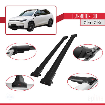 Compatible avec LEAPMOTOR C10 2024-2025 FLY Model Barres de Toit Railing Porte-Bagages de Voiture Noir Aluminium 2 Barres