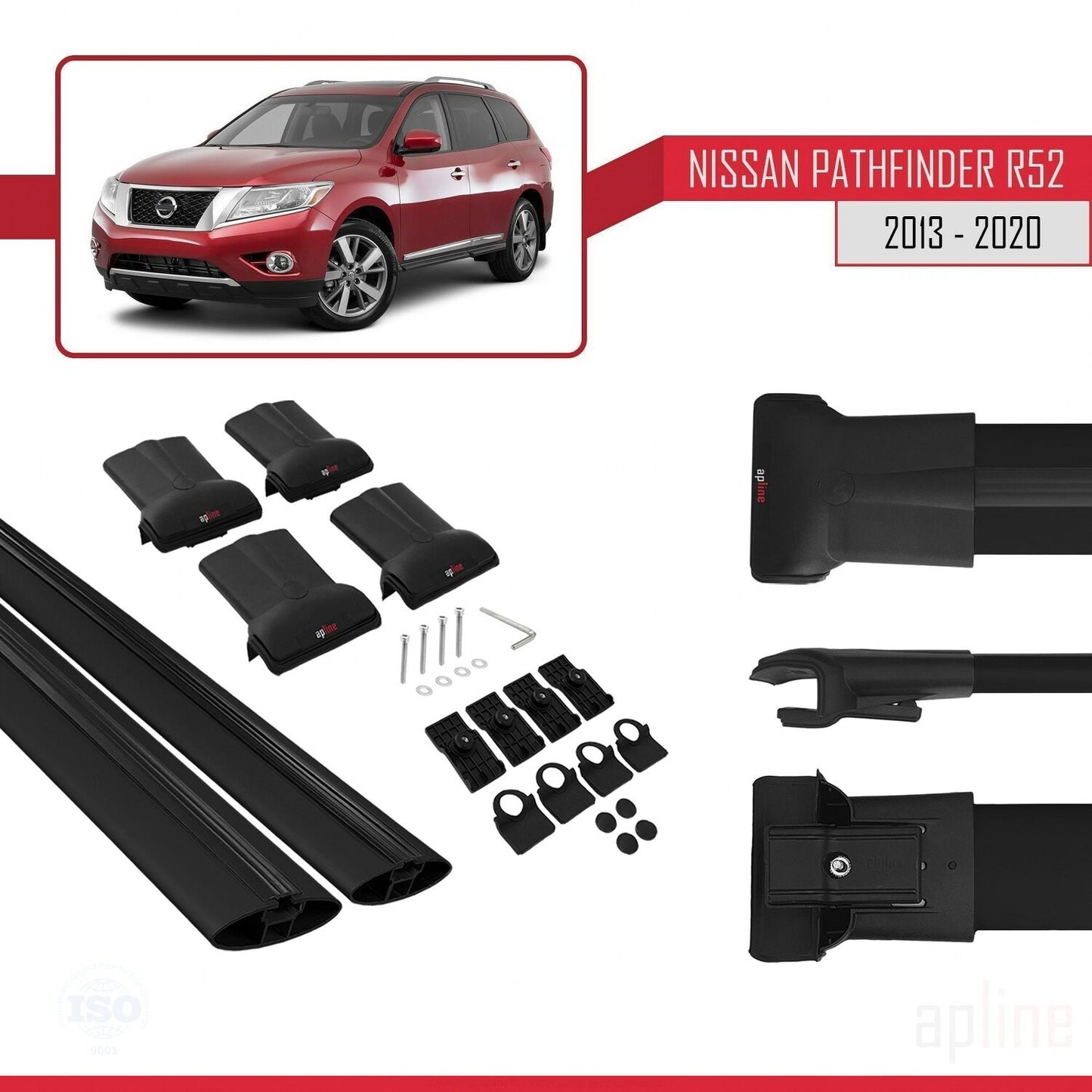 Compatible avec Nissan Pathfinder 4 (R52) 2013-2020 FLY Model Barres de Toit Railing Porte-Bagages de Voiture Noir Aluminium 2 Barres