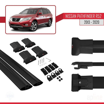 Compatible avec Nissan Pathfinder 4 (R52) 2013-2020 FLY Model Barres de Toit Railing Porte-Bagages de Voiture Noir Aluminium 2 Barres