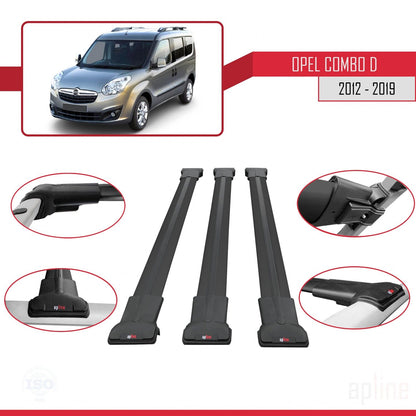 Compatible avec Opel Combo D 2012-2018 FLY Model Barres de Toit Railing Porte-Bagages de Voiture Noir Aluminium 3 Barres