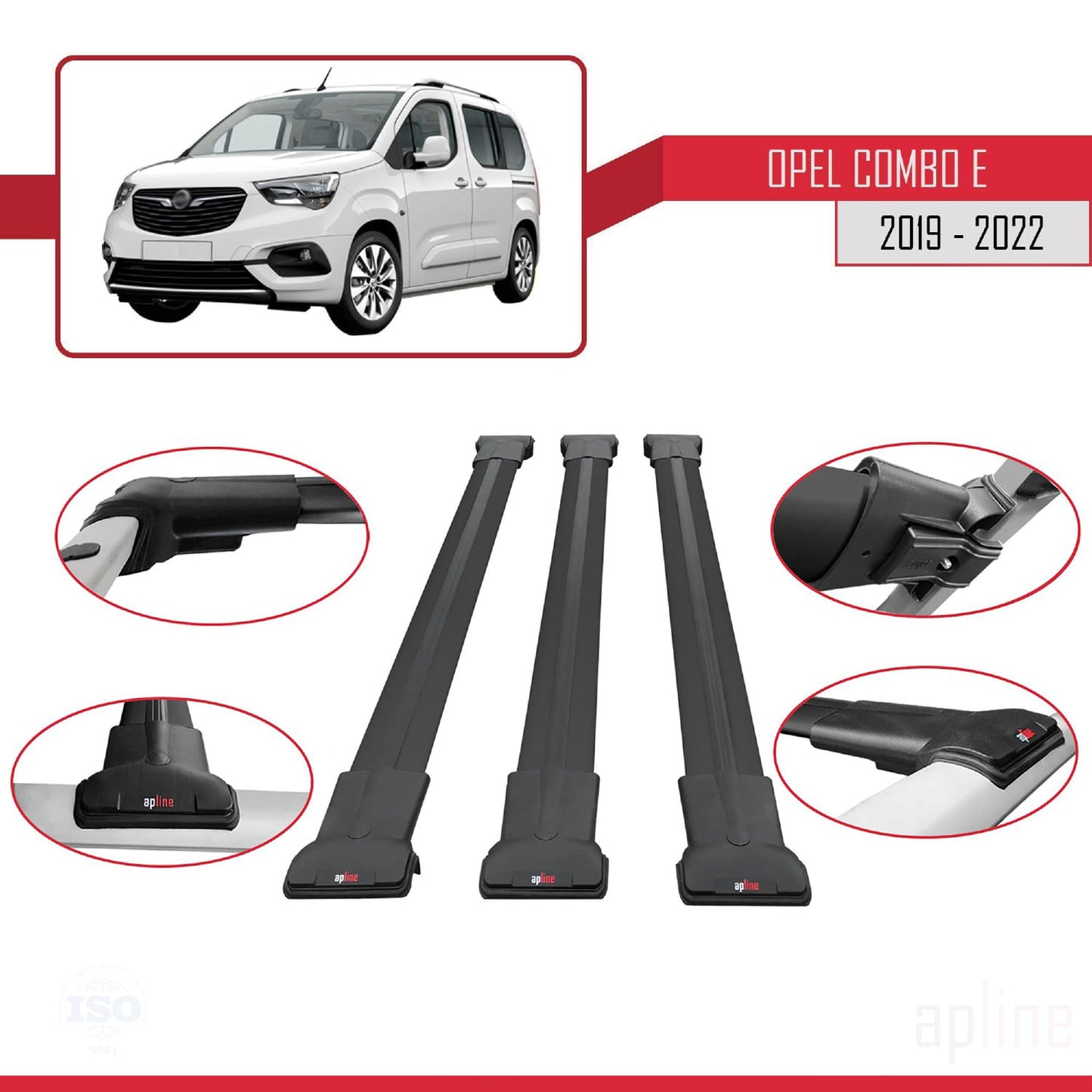 Kompatibel mit Opel Combo E 2019-2022 FLY Model Relingträger Dachträger Auto Gepäckträger Schwarz Aluminium 3 Stangen