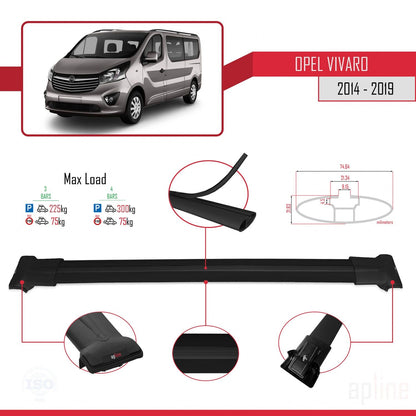 FLY Model Dakdrager bagagedrager compatibel met Opel Vivaro B 2014-2019 Spoorstaven Zwart Aluminium 3 Staven