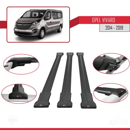 FLY Model Dakdrager bagagedrager compatibel met Opel Vivaro B 2014-2019 Spoorstaven Zwart Aluminium 3 Staven