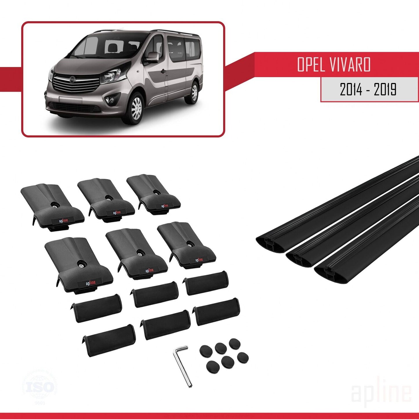 FLY Model Dakdrager bagagedrager compatibel met Opel Vivaro B 2014-2019 Spoorstaven Zwart Aluminium 3 Staven
