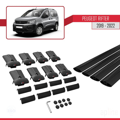 Compatible avec Peugeot Rifter 2019-2022 FLY Model Barres de Toit Railing Porte-Bagages de Voiture Noir Aluminium 4 Barres