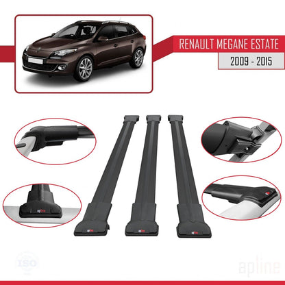 Compatibile con Renault Megane 3 ST 2009-2015 FLY Model Barre Tetto Portapacchi Auto Barre Portatutto Nero Alluminio 3 Barre
