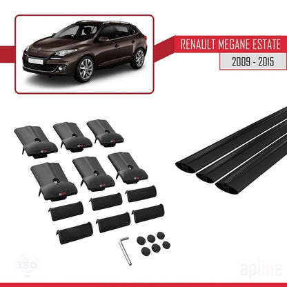 Compatibile con Renault Megane 3 ST 2009-2015 FLY Model Barre Tetto Portapacchi Auto Barre Portatutto Nero Alluminio 3 Barre