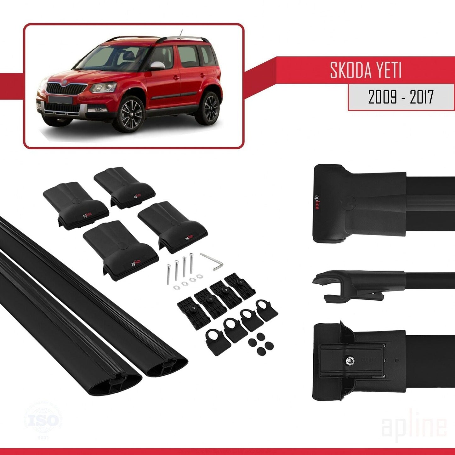 Compatible avec Skoda Yeti 2009-2017 FLY Model Barres de Toit Railing Porte-Bagages de Voiture Noir Aluminium 2 Barres