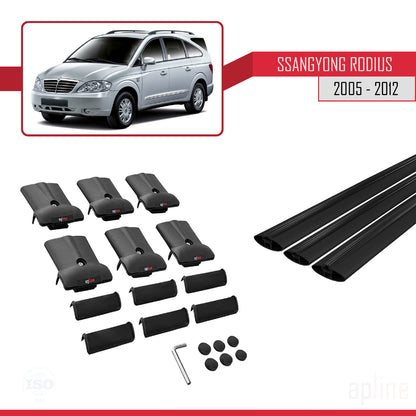 Compatible avec Ssangyong Rodius 2005-2012 FLY Model Barres de Toit Railing Porte-Bagages de Voiture Noir Aluminium 3 Barres