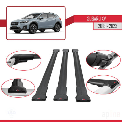 Compatible con Subaru XV 2 2018-2023 FLY Model Barras de Techo Auto Portaequipajes Barras Transversales Negro Aluminio 3 Barras