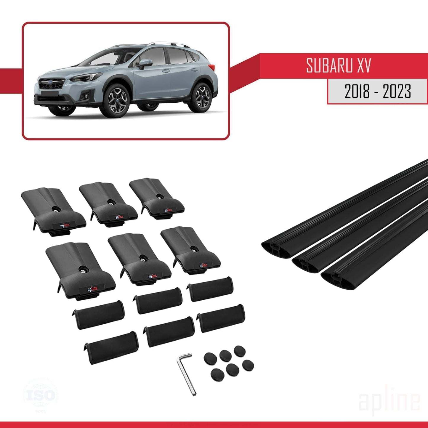 Compatible con Subaru XV 2 2018-2023 FLY Model Barras de Techo Auto Portaequipajes Barras Transversales Negro Aluminio 3 Barras