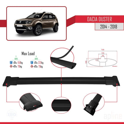 Compatible con Dacia Duster (HS) Post-Facelift 2014-2017 FLY Model Barras de Techo Auto Portaequipajes Barras Transversales Negro Aluminio 2 Barras