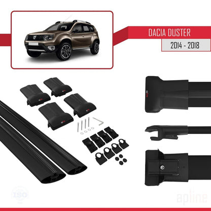 Compatible con Dacia Duster (HS) Post-Facelift 2014-2017 FLY Model Barras de Techo Auto Portaequipajes Barras Transversales Negro Aluminio 2 Barras