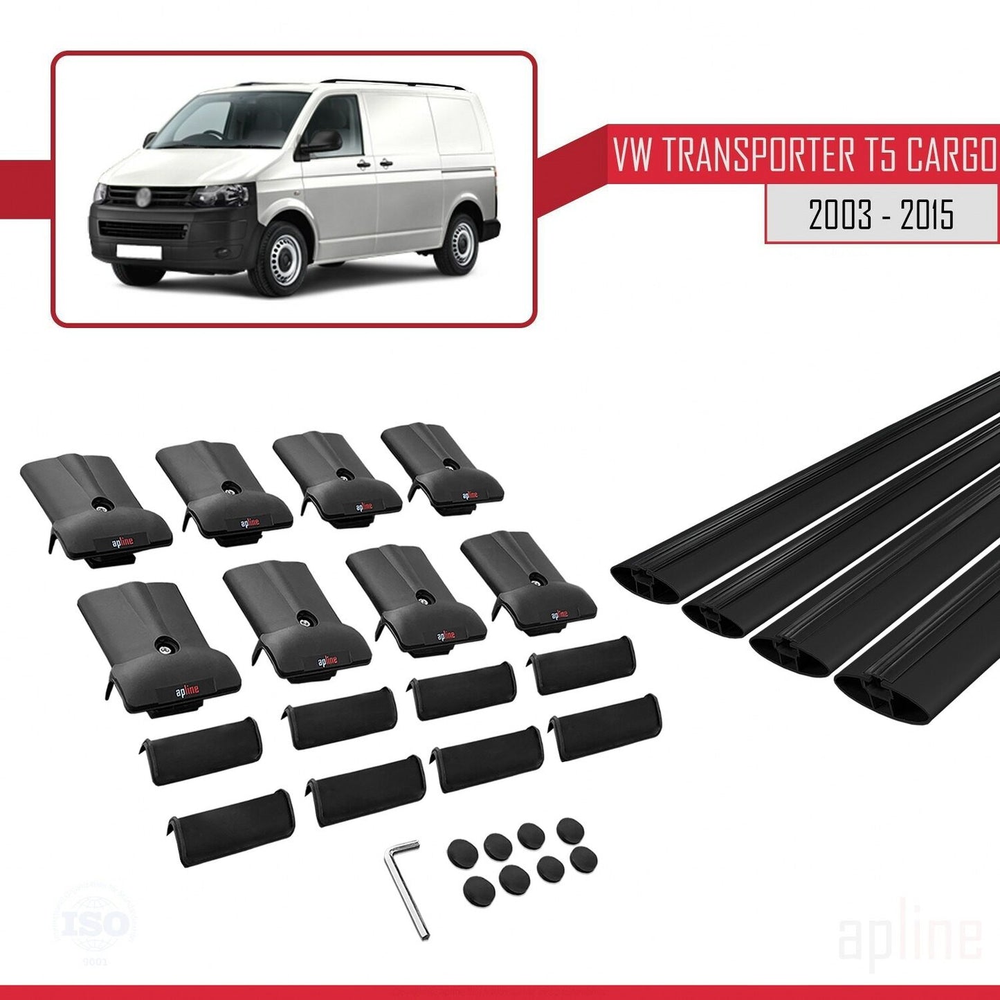 Compatible avec Volkswagen T5 Transporter 2003-2015 FLY Model Barres de Toit Railing Porte-Bagages de Voiture Noir Aluminium 4 Barres