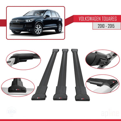Compatible avec Volkswagen Touareg 2 (7P) Pre-Facelift 2010-2015 FLY Model Barres de Toit Railing Porte-Bagages de Voiture Noir Aluminium 3 Barres