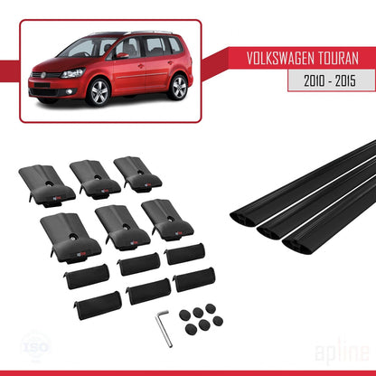 Compatible avec Volkswagen Touran (1T) Post-Facelift 2010-2015 FLY Model Barres de Toit Railing Porte-Bagages de Voiture Noir Aluminium 3 Barres