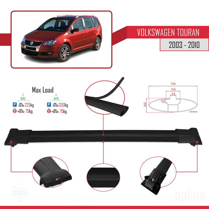 Compatible con Volkswagen Touran (1T) Pre-Facelift 2003-2010 FLY Model Barras de Techo Auto Portaequipajes Barras Transversales Negro Aluminio 3 Barras
