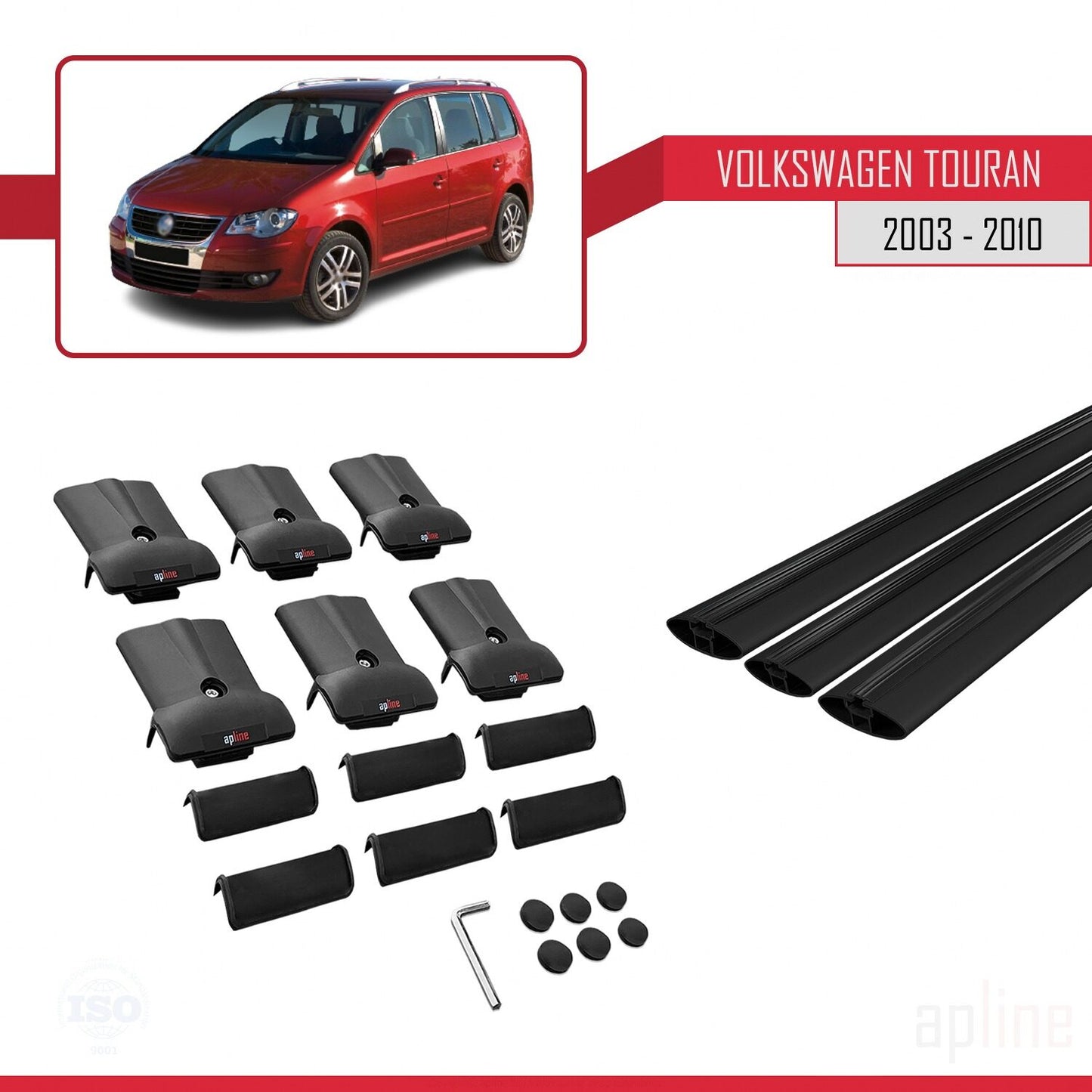 Compatible con Volkswagen Touran (1T) Pre-Facelift 2003-2010 FLY Model Barras de Techo Auto Portaequipajes Barras Transversales Negro Aluminio 3 Barras