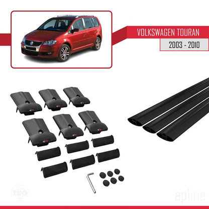 Compatible con Volkswagen Touran (1T) Pre-Facelift 2003-2010 FLY Model Barras de Techo Auto Portaequipajes Barras Transversales Negro Aluminio 3 Barras