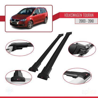 Compatible con Volkswagen Touran (1T) Post-Facelift 2010-2015 FLY Model Barras de Techo Auto Portaequipajes Barras Transversales Negro Aluminio 3 Barras