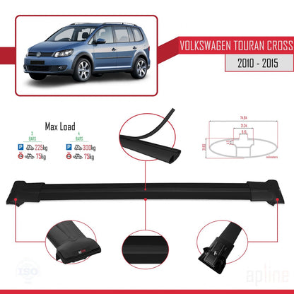 Compatible con Volkswagen Touran Cross Post-Facelift 2010-2015 FLY Model Barras de Techo Auto Portaequipajes Barras Transversales Negro Aluminio 3 Barras