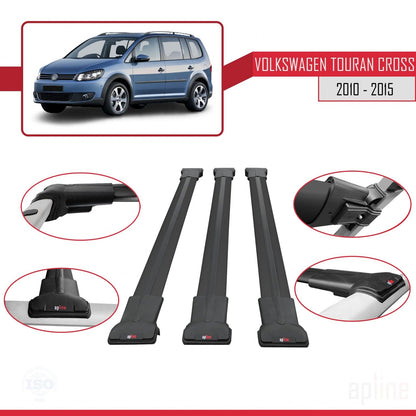 Compatible con Volkswagen Touran Cross Post-Facelift 2010-2015 FLY Model Barras de Techo Auto Portaequipajes Barras Transversales Negro Aluminio 3 Barras