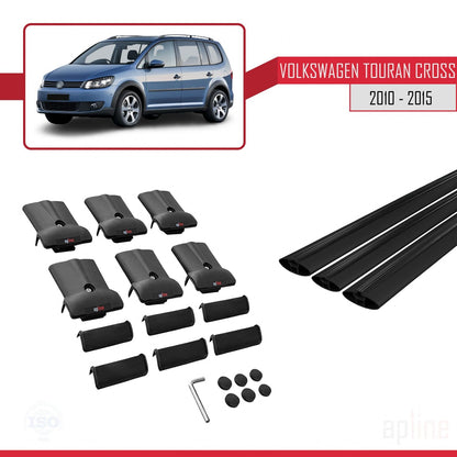Compatible con Volkswagen Touran Cross Post-Facelift 2010-2015 FLY Model Barras de Techo Auto Portaequipajes Barras Transversales Negro Aluminio 3 Barras
