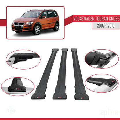 Compatible con Volkswagen Touran Cross Pre-Facelift 2007-2010 FLY Model Barras de Techo Auto Portaequipajes Barras Transversales Negro Aluminio 3 Barras