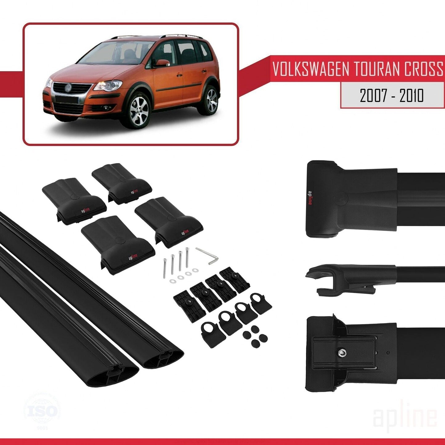 Compatible con Volkswagen Touran Cross Post-Facelift 2010-2015 FLY Model Barras de Techo Auto Portaequipajes Barras Transversales Negro Aluminio 3 Barras