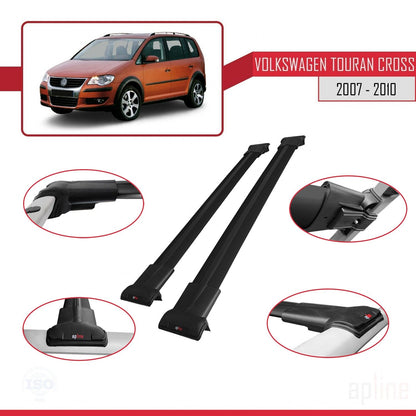 Compatible con Volkswagen Touran Cross Post-Facelift 2010-2015 FLY Model Barras de Techo Auto Portaequipajes Barras Transversales Negro Aluminio 3 Barras