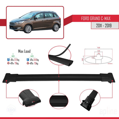 Compatibile con Ford Grand C-Max (C344) 2011-2019 FLY Model Barre Tetto Portapacchi Auto Barre Portatutto Nero Alluminio 3 Barre