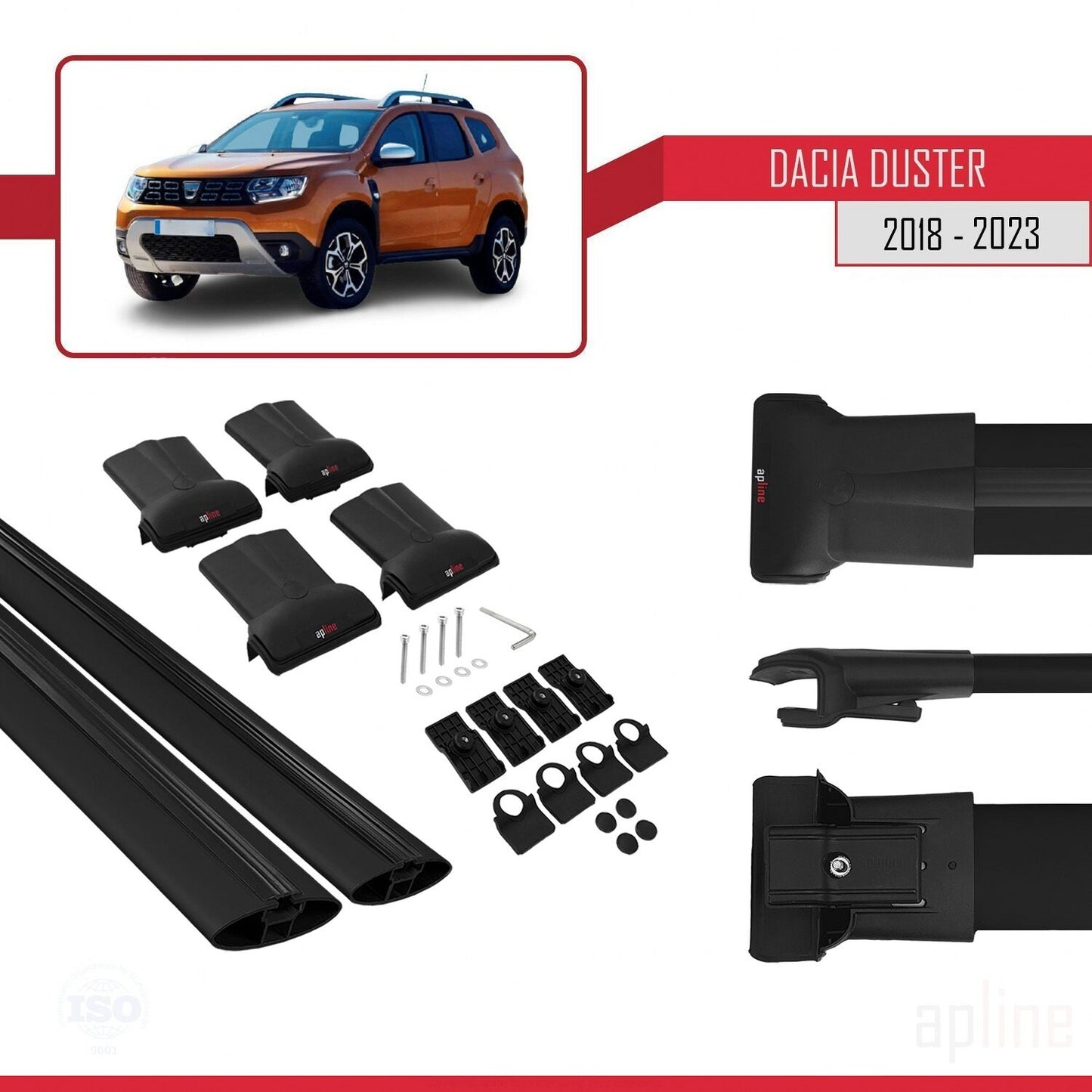 Compatibile con Dacia Duster 2 (HM) 2018-2024 FLY Model Barre Tetto Portapacchi Auto Barre Portatutto Nero Alluminio 2 Barre
