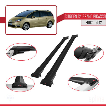 Compatible avec Citroen Grand C4 Picasso 2007-2012 FLY Model Barres de Toit Railing Porte-Bagages de Voiture Noir Aluminium 2 Barres