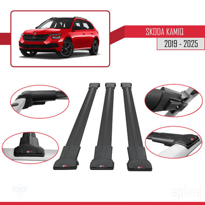 Compatible avec Skoda Kamiq 2019-2025 FLY Model Barres de Toit Railing Porte-Bagages de Voiture Noir Aluminium 3 Barres