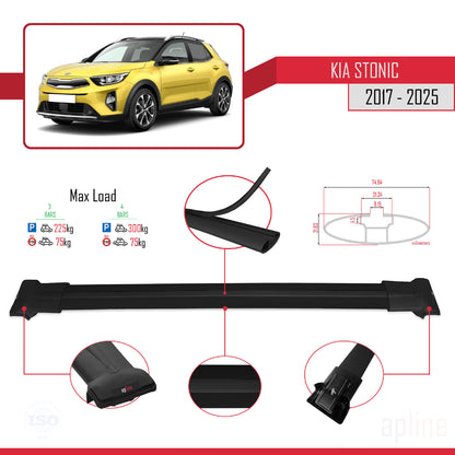 Compatible avec Kia Stonic 2017-2025 FLY Model Barres de Toit Railing Porte-Bagages de Voiture Noir Aluminium 3 Barres
