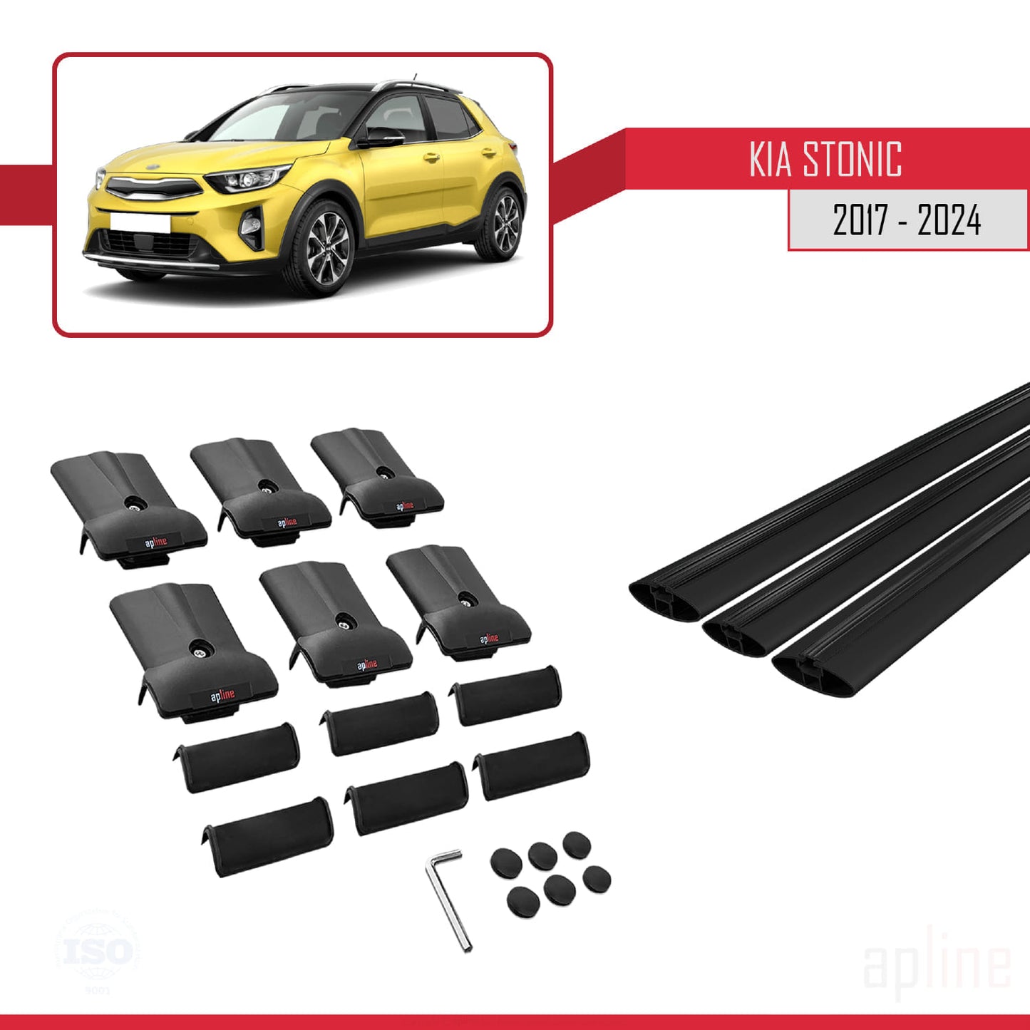Compatible avec Kia Stonic 2017-2025 FLY Model Barres de Toit Railing Porte-Bagages de Voiture Noir Aluminium 3 Barres