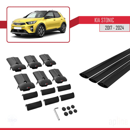 Compatible avec Kia Stonic 2017-2025 FLY Model Barres de Toit Railing Porte-Bagages de Voiture Noir Aluminium 3 Barres