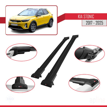 Compatible avec Kia Stonic 2017-2025 FLY Model Barres de Toit Railing Porte-Bagages de Voiture Noir Aluminium 2 Barres
