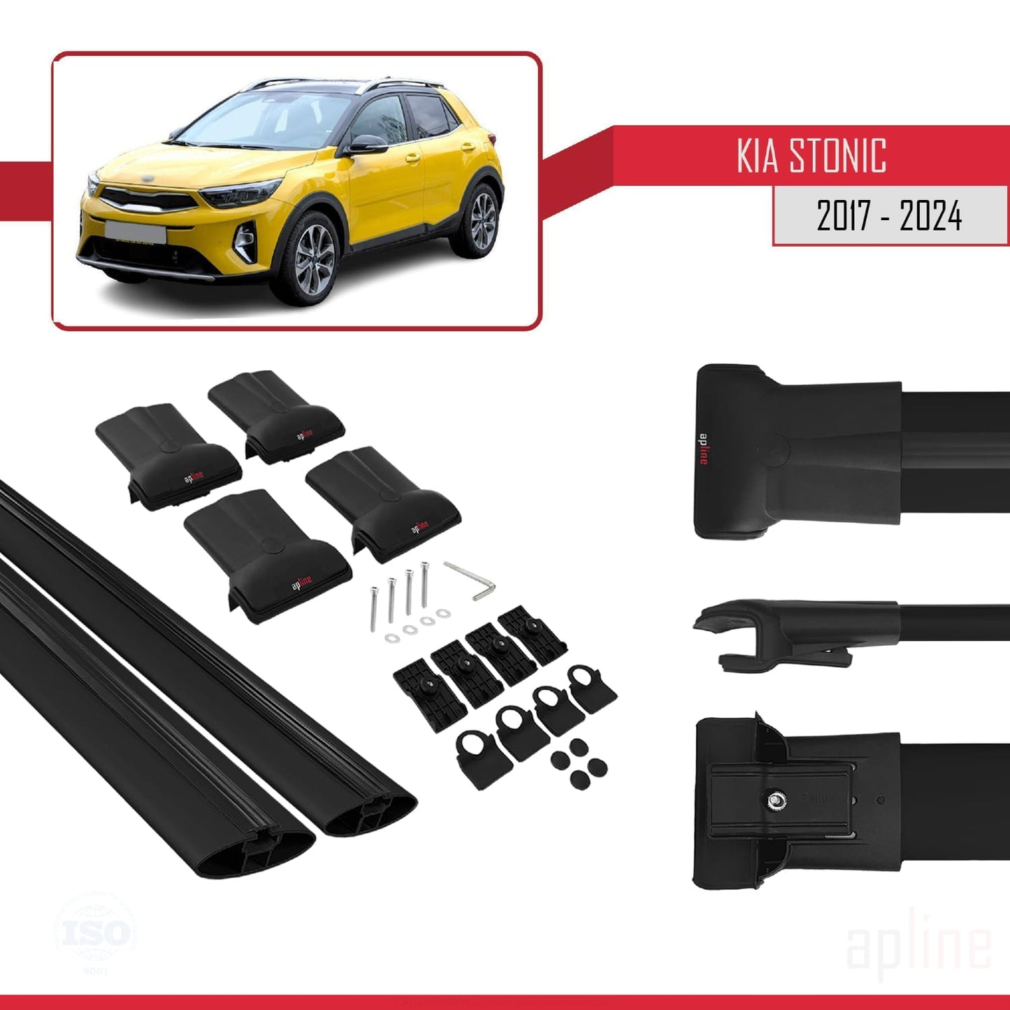 Compatible avec Kia Stonic 2017-2025 FLY Model Barres de Toit Railing Porte-Bagages de Voiture Noir Aluminium 2 Barres