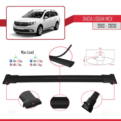 Compatible avec Dacia Logan 2 MCV (K52) 2013-2020 FLY Model Barres de Toit Railing Porte-Bagages de Voiture Noir Aluminium 2 Barres