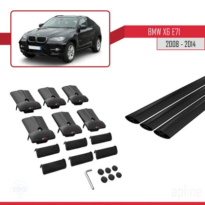 FLY Model Dakdrager bagagedrager compatibel met BMW X6 (E71) 2008-2014 Spoorstaven Zwart Aluminium 3 Staven