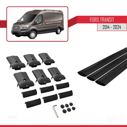 Compatible avec Ford Transit 2014-2025 FLY Model Barres de Toit Railing Porte-Bagages de Voiture Noir Aluminium 3 Barres
