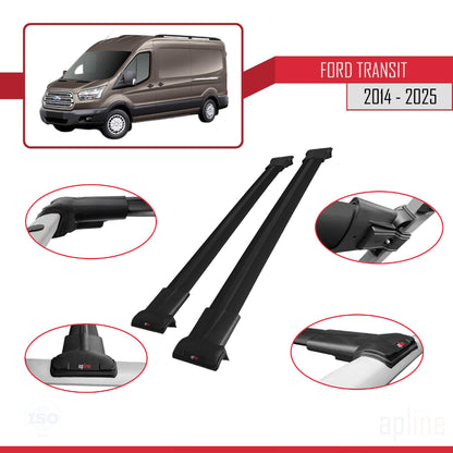 Kompatibel mit Ford Transit 2014-2025 FLY Model Relingträger Dachträger Auto Gepäckträger Schwarz Aluminium 2 Stangen