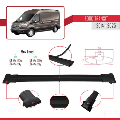 Kompatibel mit Ford Transit 2014-2025 FLY Model Relingträger Dachträger Auto Gepäckträger Schwarz Aluminium 2 Stangen