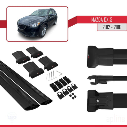 FLY Model Dakdrager bagagedrager compatibel met Mazda CX-5 I (KE) 2012-2016 Spoorstaven Zwart Aluminium 2 Staven