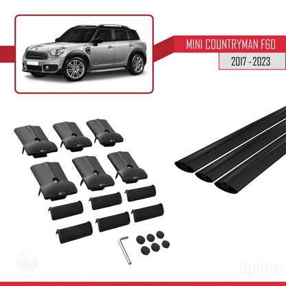 Compatible avec Mini Countryman 2 (F60) 2017-2023 FLY Model Barres de Toit Railing Porte-Bagages de Voiture Noir Aluminium 3 Barres