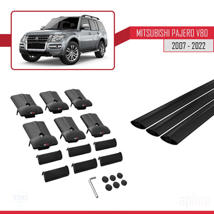 Compatible avec Mitsubishi Pajero (V80) 2007-2022 FLY Model Barres de Toit Railing Porte-Bagages de Voiture Noir Aluminium 3 Barres
